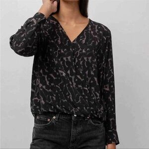 Rails Black and Lavender V-Neck Long Sleeve Blouse